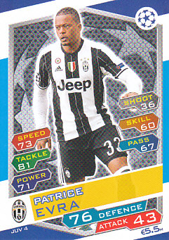 Patrice Evra Juventus FC 2016/17 Topps Match Attax CL #JUV04